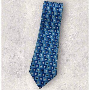 TIE RACK Silk Tie ITALY Blue Black White Geometric Soccer Ball W:3.8" EUC